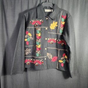 Women Embroidered Wool Blend Jacket Autumn Leaves Size M Harvest‎ Country Charm